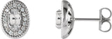 Platinum Natural White Sapphire & Natural Diamond Oval 4-Prong Halo-Style Earrings