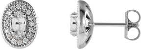 Platinum Natural White Sapphire & Natural Diamond Oval 4-Prong Halo-Style Earrings