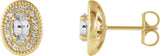 14K Gold Natural White Sapphire & Natural Diamond Oval 4-Prong Halo-Style Earrings - Yellow Gold