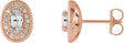 14K Gold Natural White Sapphire & Natural Diamond Oval 4-Prong Halo-Style Earrings - Rose Gold