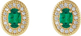 14K Gold Natural Emerald & Natural Diamond Oval 4-Prong Halo-Style Earrings - Yellow Gold - view 2