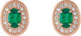 14K Gold Lab-Grown Emerald & Natural Diamond Oval 4-Prong Halo-Style Earrings - Rose Gold - view 2