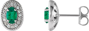 Platinum Lab-Grown Emerald & Natural Diamond Oval 4-Prong Halo-Style Earrings