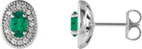Platinum Natural Emerald & Natural Diamond Oval 4-Prong Halo-Style Earrings