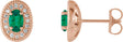 14K Gold Natural Emerald & Natural Diamond Oval 4-Prong Halo-Style Earrings - Rose Gold