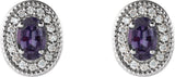 14K Gold Lab-Grown Alexandrite & Natural Diamond Oval 4-Prong Halo-Style Earrings - White Gold - view 2