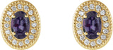 14K Gold Lab-Grown Alexandrite & Natural Diamond Oval 4-Prong Halo-Style Earrings - Yellow Gold - view 2