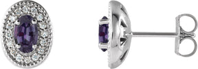Platinum Lab-Grown Alexandrite & Natural Diamond Oval 4-Prong Halo-Style Earrings
