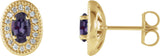 14K Gold Lab-Grown Alexandrite & Natural Diamond Oval 4-Prong Halo-Style Earrings - Yellow Gold