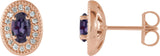 14K Gold Lab-Grown Alexandrite & Natural Diamond Oval 4-Prong Halo-Style Earrings - Rose Gold