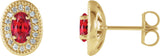 14K Gold Natural Ruby & Natural Diamond Oval 4-Prong Halo-Style Earrings - Yellow Gold