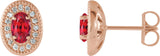 14K Gold Lab-Grown Ruby & Natural Diamond Oval 4-Prong Halo-Style Earrings - Rose Gold