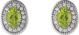 14K Gold Natural Peridot & Natural Diamond Oval 4-Prong Halo-Style Earrings - White Gold - view 2