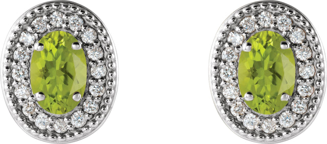 14K Gold Natural Peridot & Natural Diamond Oval 4-Prong Halo-Style Earrings - White Gold - view 2