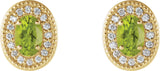 14K Gold Natural Peridot & Natural Diamond Oval 4-Prong Halo-Style Earrings - Yellow Gold - view 2