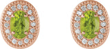 14K Gold Natural Peridot & Natural Diamond Oval 4-Prong Halo-Style Earrings - Rose Gold - view 2