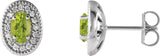 Platinum Natural Peridot & Natural Diamond Oval 4-Prong Halo-Style Earrings