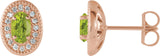 14K Gold Natural Peridot & Natural Diamond Oval 4-Prong Halo-Style Earrings - Rose Gold