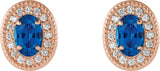 14K Gold Natural Blue Sapphire & Natural Diamond Oval 4-Prong Halo-Style Earrings - Rose Gold - view 2