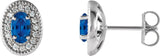 14K Gold Natural Blue Sapphire & Natural Diamond Oval 4-Prong Halo-Style Earrings - White Gold