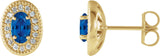 14K Gold Natural Blue Sapphire & Natural Diamond Oval 4-Prong Halo-Style Earrings - Yellow Gold