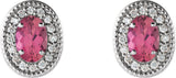 14K Gold Natural Pink Tourmaline & Natural Diamond Oval 4-Prong Halo-Style Earrings - White Gold - view 2