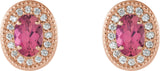 14K Gold Natural Pink Tourmaline & Natural Diamond Oval 4-Prong Halo-Style Earrings - Rose Gold - view 2