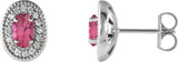 Platinum Natural Pink Tourmaline & Natural Diamond Oval 4-Prong Halo-Style Earrings