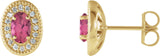 14K Gold Natural Pink Tourmaline & Natural Diamond Oval 4-Prong Halo-Style Earrings - Yellow Gold