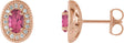 14K Gold Natural Pink Tourmaline & Natural Diamond Oval 4-Prong Halo-Style Earrings - Rose Gold