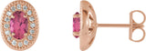 14K Gold Natural Pink Tourmaline & Natural Diamond Oval 4-Prong Halo-Style Earrings - Rose Gold