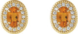 14K Gold Natural Citrine & Natural Diamond Oval 4-Prong Halo-Style Earrings - Yellow Gold - view 2