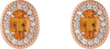 14K Gold Natural Citrine & Natural Diamond Oval 4-Prong Halo-Style Earrings - Rose Gold - view 2