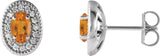 14K Gold Natural Citrine & Natural Diamond Oval 4-Prong Halo-Style Earrings - White Gold