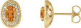 14K Gold Natural Citrine & Natural Diamond Oval 4-Prong Halo-Style Earrings - Yellow Gold