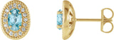 14K Gold Natural Blue Zircon & Natural Diamond Oval 4-Prong Halo-Style Earrings - Yellow Gold