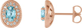 14K Gold Natural Blue Zircon & Natural Diamond Oval 4-Prong Halo-Style Earrings - Rose Gold