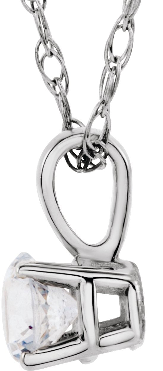 14K Gold Round Natural Diamond Youth Birthstone Necklace or Pendant - White Gold - view 4