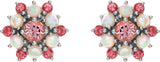 14K Gold Round Natural Pink Tourmaline & Natural Ethiopian Opal Accented Cabochon Earrings - White Gold - view 2