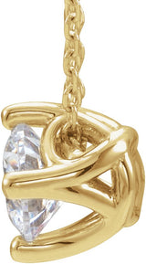 14K Gold Round Natural White Sapphire Solitaire Necklace or Slide Pendant - Yellow Gold - view 4