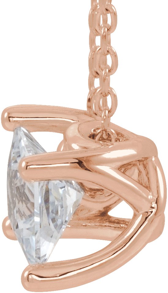 14K Gold Square Natural White Sapphire Solitaire Necklace or Slide Pendant - Rose Gold - view 4