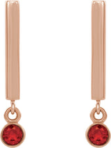 14K Gold Round Natural Ruby Bezel-Set Bar Earrings - Rose Gold - view 5