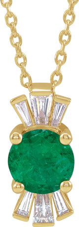 14K Gold Round Natural Emerald & Natural Diamond Accented Necklace or Pendant – 1/6 CTW - Yellow Gold