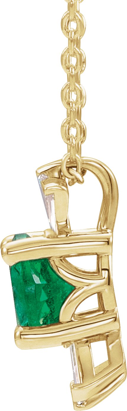 14K Gold Round Lab-Grown Emerald & Natural Diamond Accented Necklace or Pendant – 1/6 CTW - Yellow Gold - view 2
