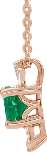 14K Gold Round Lab-Grown Emerald & Natural Diamond Accented Necklace or Pendant – 1/6 CTW - Rose Gold - view 2