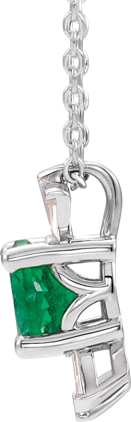 14K Gold Round Natural Emerald & Natural Diamond Accented Necklace or Pendant – 1/6 CTW - White Gold - view 2