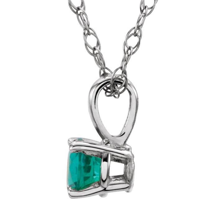 14K Gold Round Natural Emerald Youth Birthstone Necklace or Pendant - White Gold - view 4