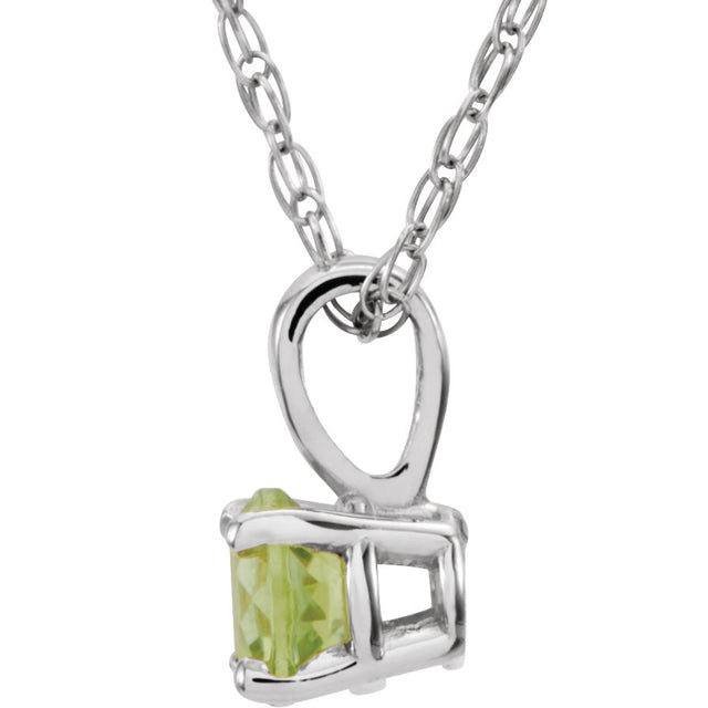 14K Gold Round Peridot Youth Birthstone Necklace or Pendant - White Gold - view 4