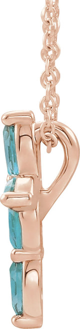 14K Gold Marquise Natural Blue Zircon Cross Necklace or Pendant - Rose Gold - view 4