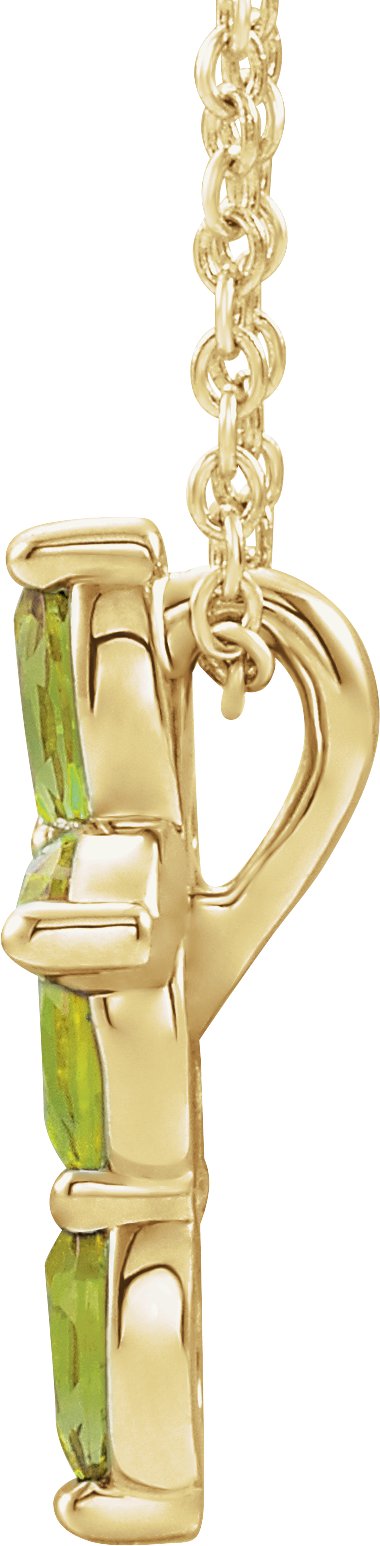 14K Gold Marquise Natural Peridot Cross Necklace or Pendant - Yellow Gold - view 4